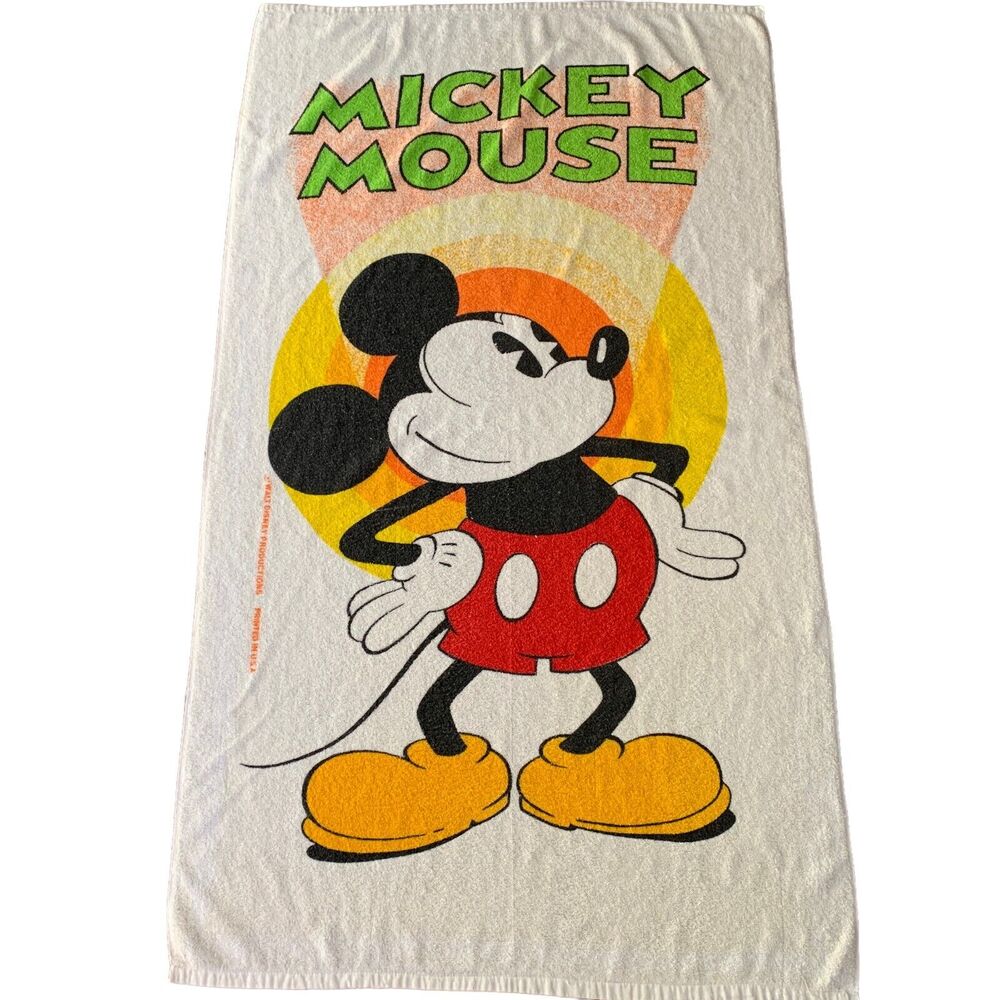 Vintage 80s 90s Mickey Mouse Beach Towel Walt Disney Disneyland Franco